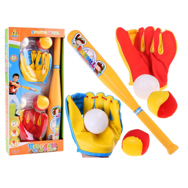 Športová bejzbalová sada pálka s rukavicami a 4x lopta